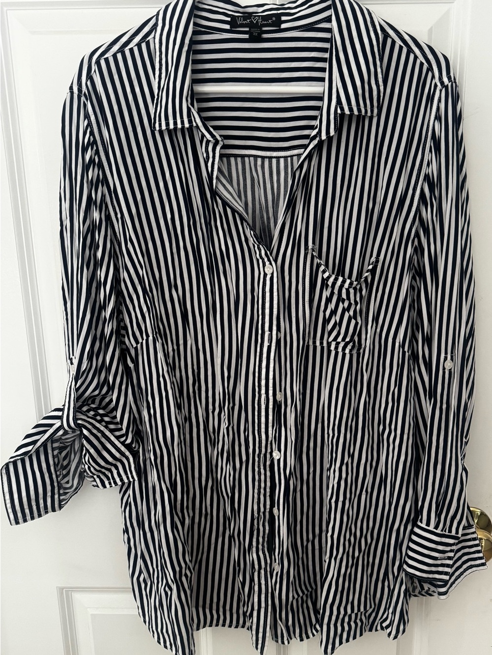 Navy Blue & White Vertical Stripe Button-Up Shirt